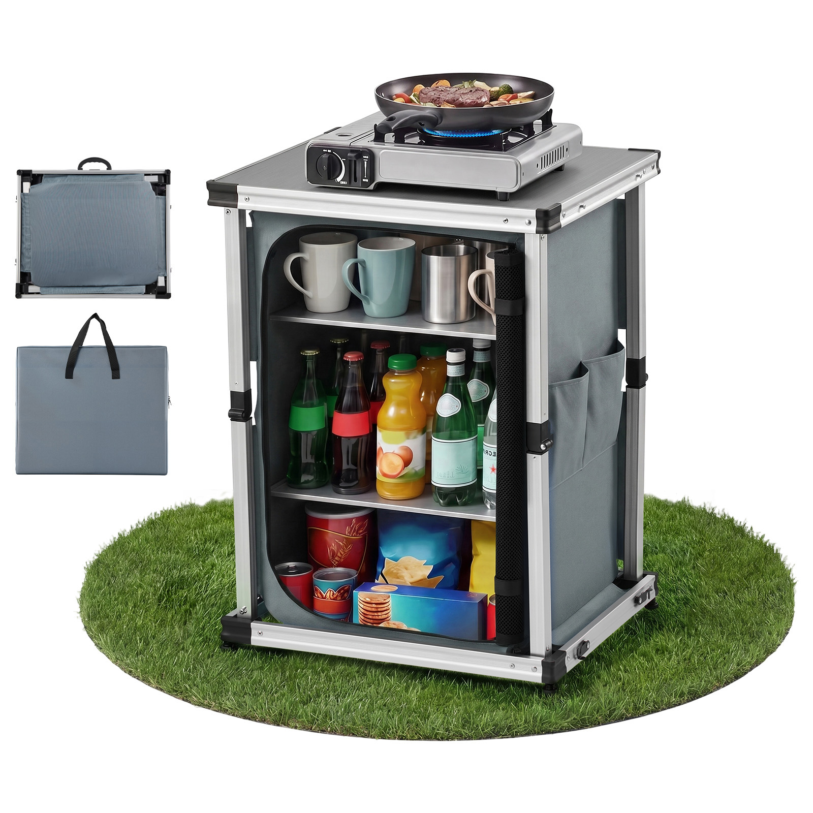 Main product image of Folding Aluminum Portable Storage Cabinet, 3 Shelves, Cook Station