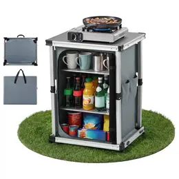 Product image of Folding Aluminum Portable Storage Cabinet, 3 Shelves, Cook Station