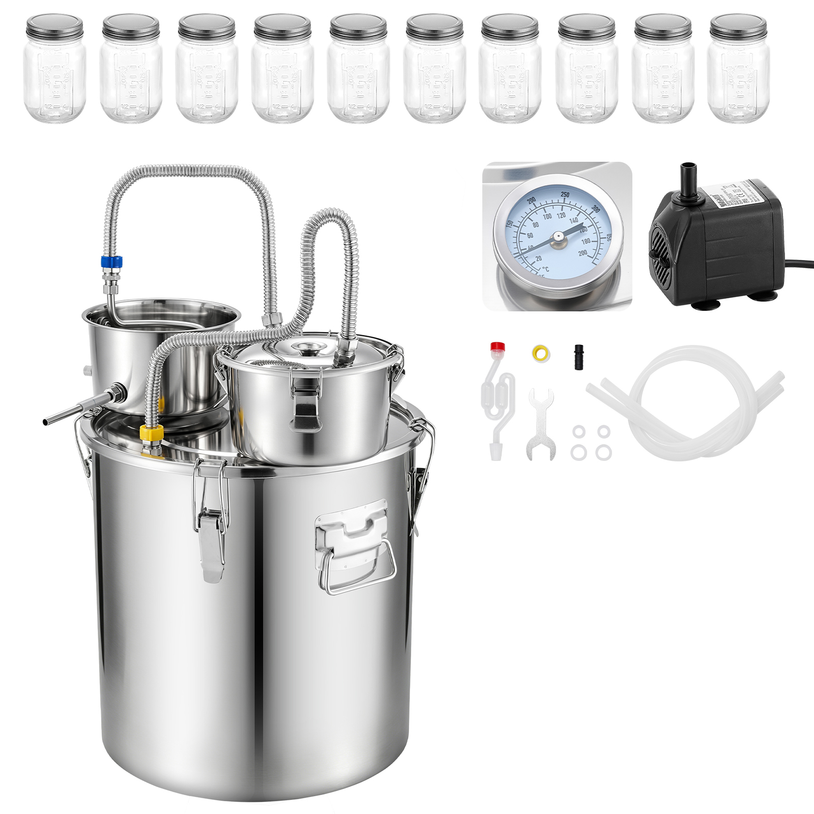 Main product image of 13.2 GAL/ 50L Alcohol Still with Thumper Keg, Jars, Thermometer, Pump