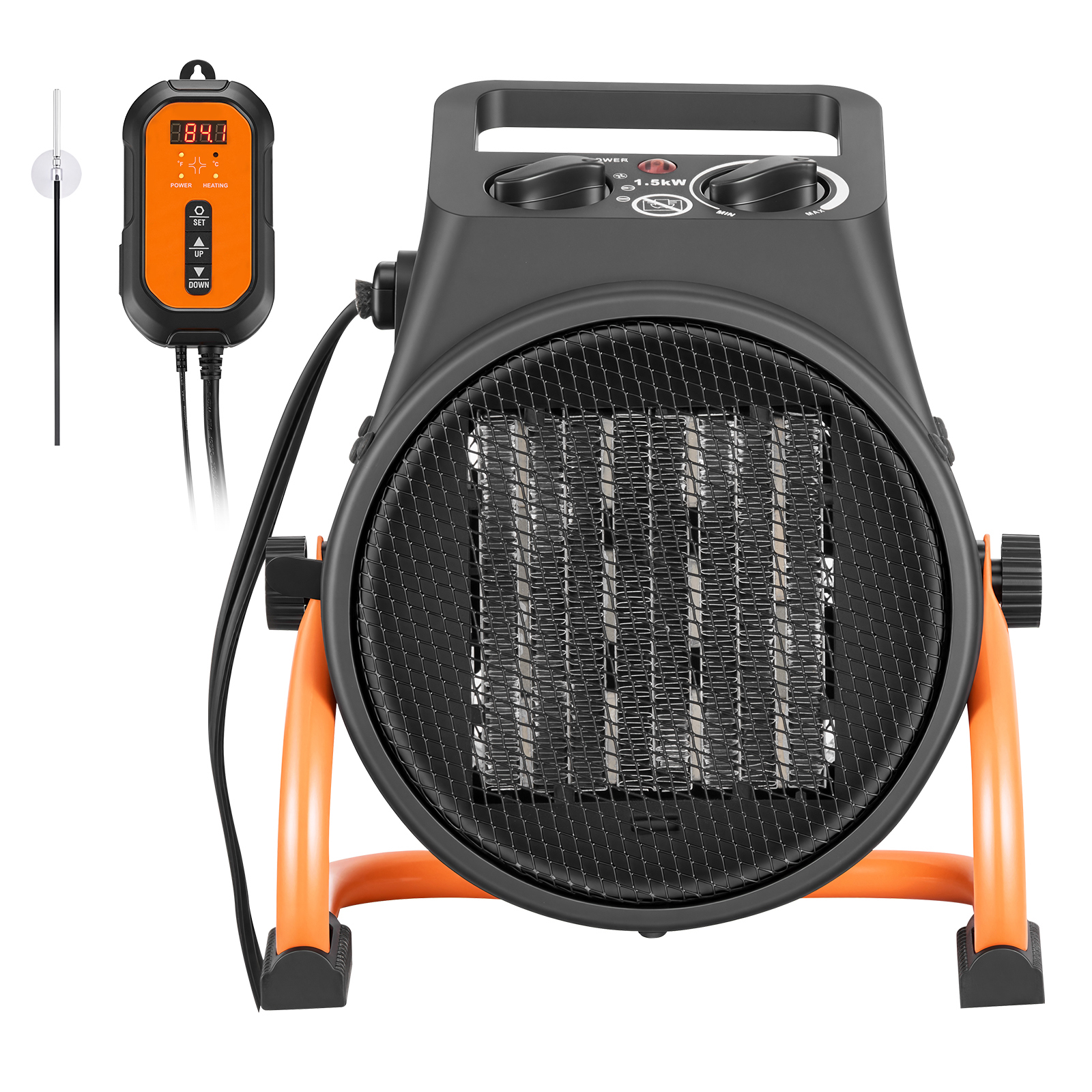 Main product image of 1500W Electric Greenhouse Heater, Thermostat, Fan, 15° Adjustable Angle