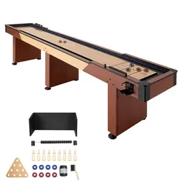 Product image of 12 Ft Shuffleboard Table, 2-in-1 Bowling Combo, Scratch-Resistant, Wood Finish