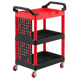 Product image of Utility Cart, 300 Lbs, 3 Tier, Plastic, Swivel Wheels with Brakes, Trays, Pegboards