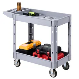 Product image of 550 Lbs Capacity 2-Tier Plastic Utility Cart, Swivel & Fixed Wheels (2 Brakes)