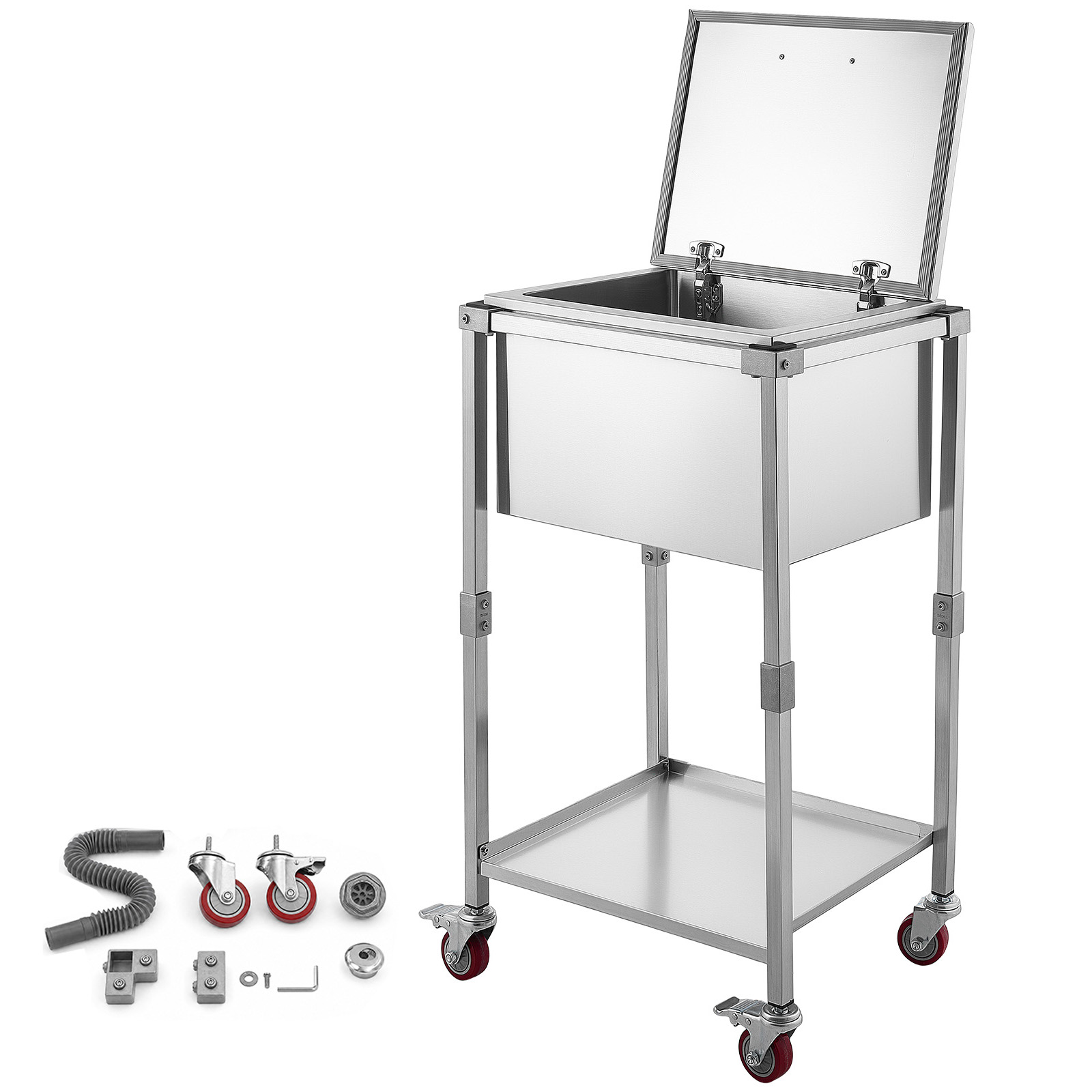 Main product image of Stainless Steel Rolling Cooler Cart, 57.7 Quart, with Flip Lid and Shelf, 22x17.9x39.5 In