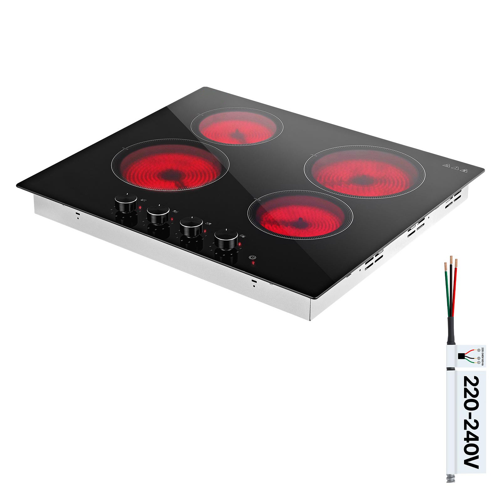Main product image of 24in 4-Burner Electric Cooktop, 6000W 220V, Ceramic, Knob Control, No Plug