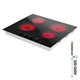 Product image of 24in 4-Burner Electric Cooktop, 6000W 220V, Ceramic, Knob Control, No Plug