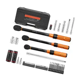 Product image of Torque Wrench Set, 1/4", 3/8", 1/2" Drive, 47-Piece, Click, Dual Scale, ±3% Accuracy