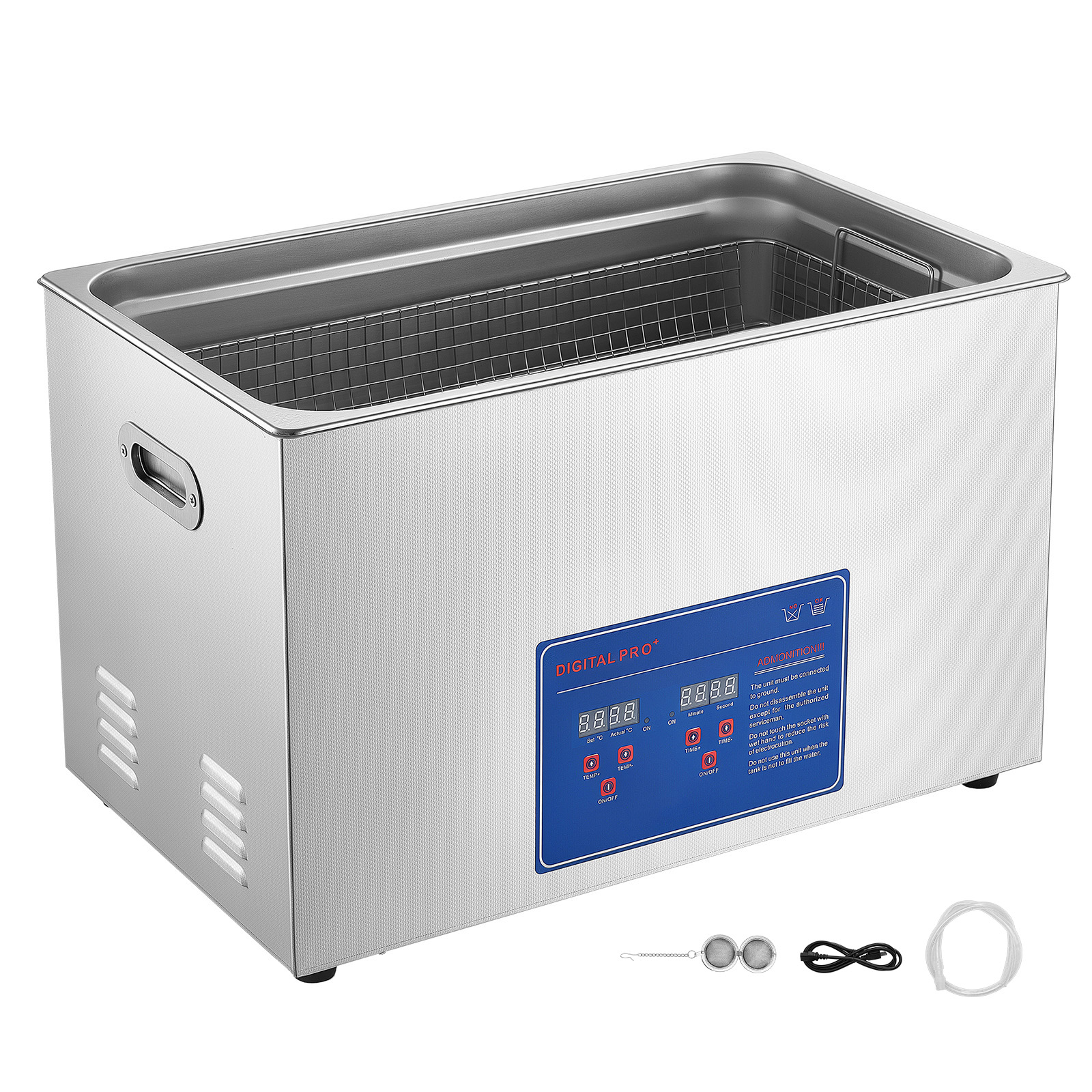 Main product image of 30L Ultrasonic Parts Cleaner, 40kHz, Digital Time/Temp Control, Stainless Steel, Includes Baskets