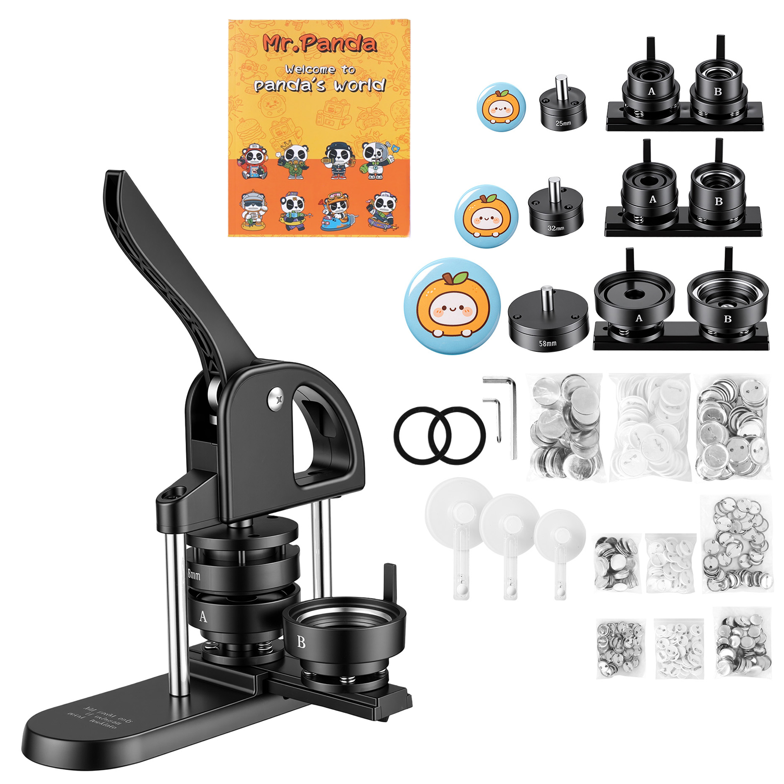 Main product image of Button Maker Machine, 1"/1.25"/2.25" (25/32/58 mm), Black, with 300 Parts & Cutter