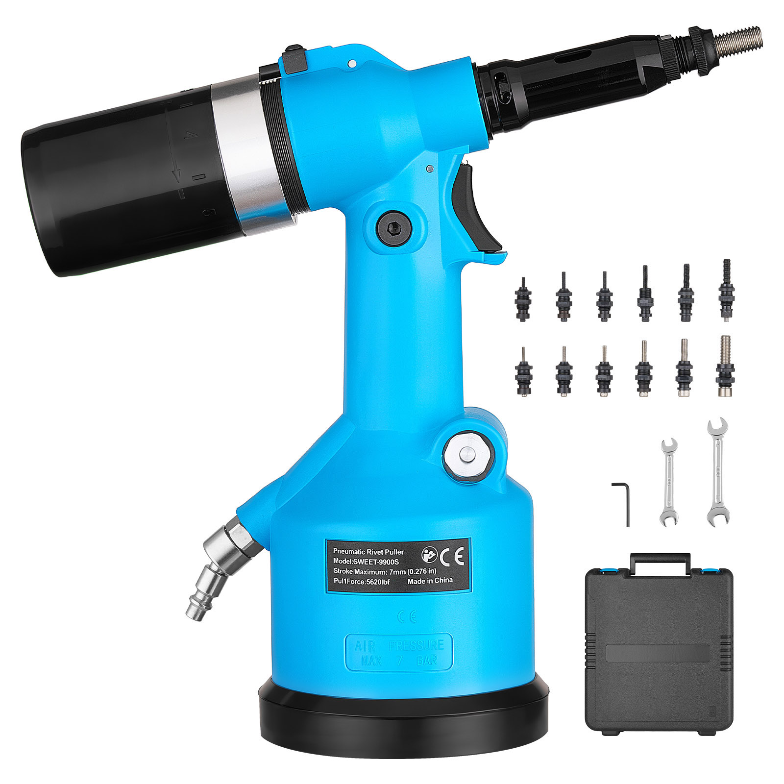 Main product image of Pneumatic Rivet Nut Gun Kit, 13-Piece SAE/Metric Heads, 5620 Lbs Pulling Force