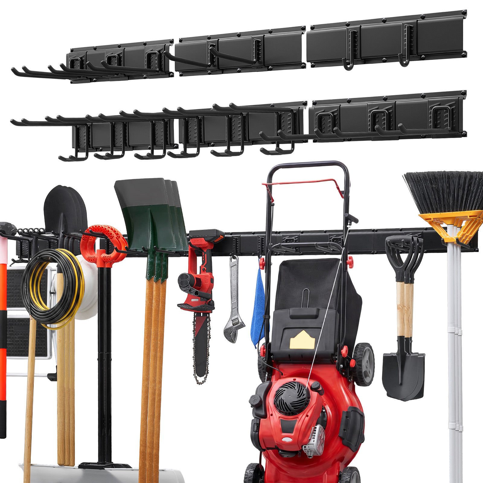 Main product image of 99 Inch Wall Mount Tool Organizer, 1200 Lbs Capacity, 6 Rails, 16 Hooks