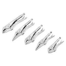 Product image of 5-Piece Locking Pliers Set, Nickel-Plated Carbon Steel, 5/7/10in Curved, 6.5/9in Long Nose