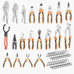 Product image of 20-Piece Carbon Steel Pliers Set, Assorted Types, with 2 Organizer Racks