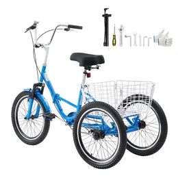 Product image of Folding Adult 20 Inch 3 Wheel Tricycle, Cargo Basket, Adjustable Seat, Double-Wall Rims