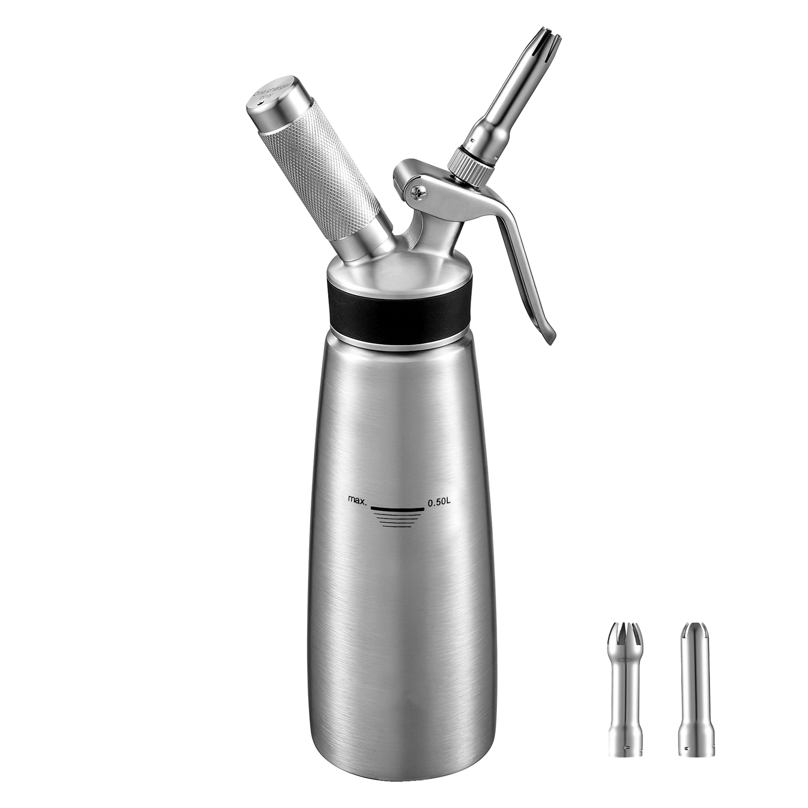 Main product image of 304 Stainless Steel Whipped Cream Dispenser, 500ml, 3 Nozzles, Cleaning Brush
