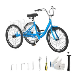 Product image of 24 Inch Adult Tricycle with Cargo Basket, Adjustable Seat, Double-Wall Rims