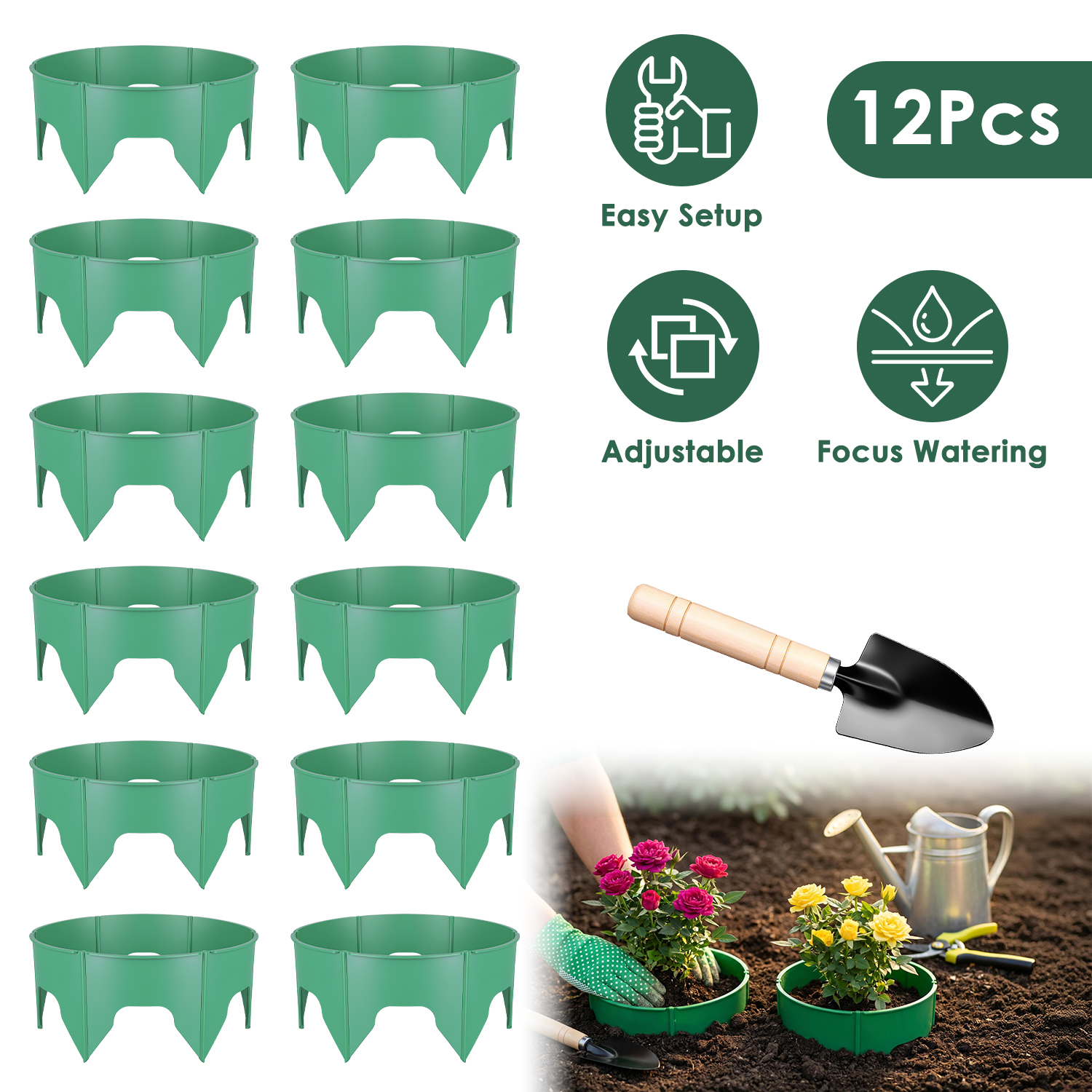 Main product image of 10in Adjustable Deep Watering Plant Grow Rings, 6 or 12 Pcs, with Shovel