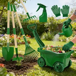 Product image of 7-Piece Garden Tool Set with Transport Wheelbarrow