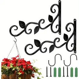 Product image of 4-Piece Metal Hanging Basket Holder Set with Wall Hooks & S-Hooks, Black