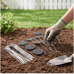 Product image of 80 Steel Wire Garden Pegs with 40 Spacer Discs for Tents, Tarps