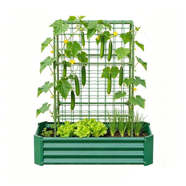 Main product image of Galvanized Metal Raised Garden Bed, 4x2x1 Ft, with 59in Arch Trellis