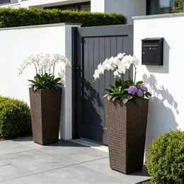 Product image of Set of 2 Brown Rattan Planters with Removable Inner Pots, Metal Frame