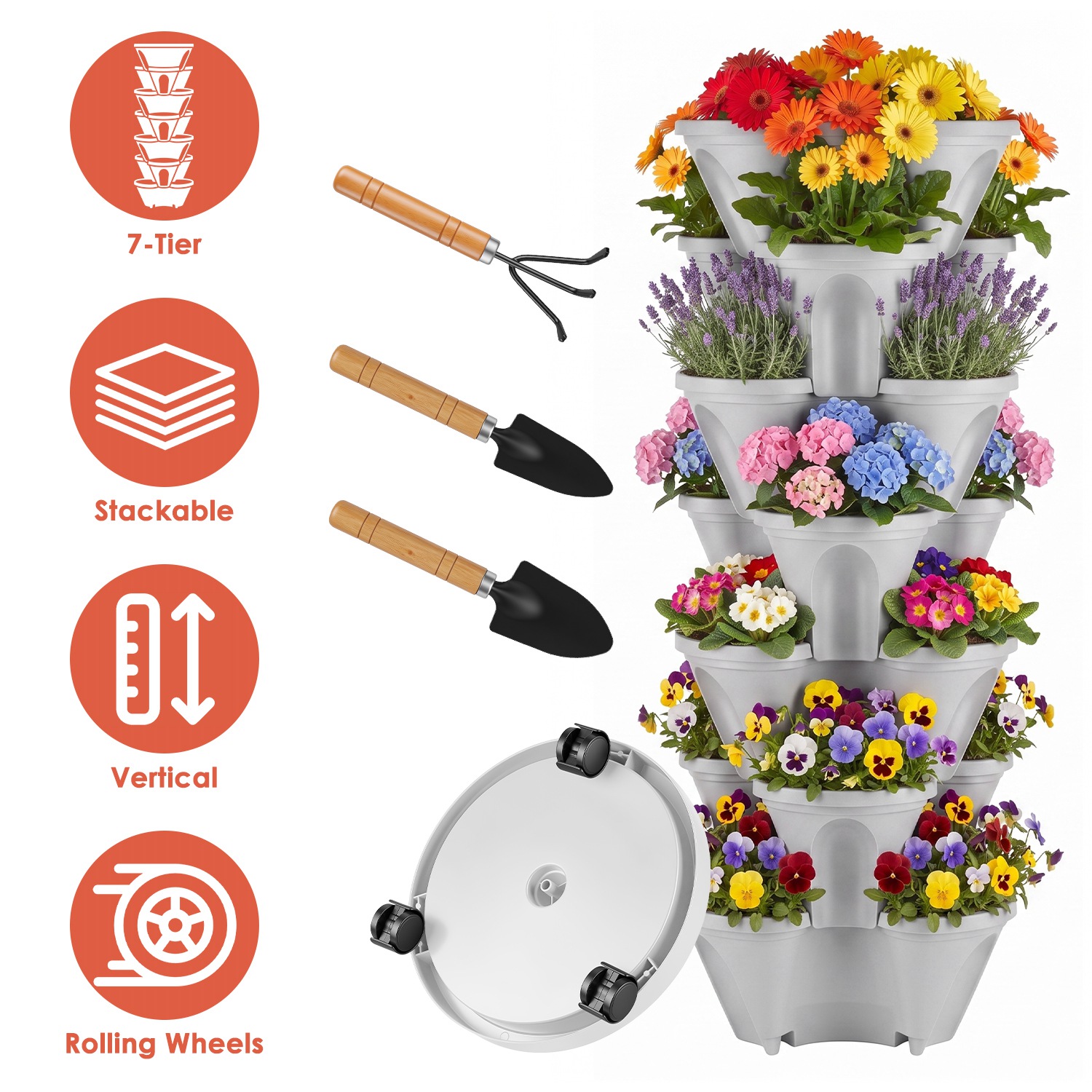 Main product image of 7-Tier Stackable Vertical Planter with Wheels and Drainage