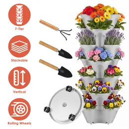 Product image of 7-Tier Stackable Vertical Planter with Wheels and Drainage