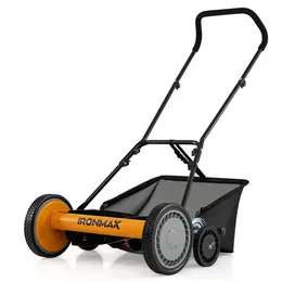 Product image of 18-Inch 5-Blade Push Reel Lawn Mower with Grass Catcher, 4-Level Height Adjustment - Orange