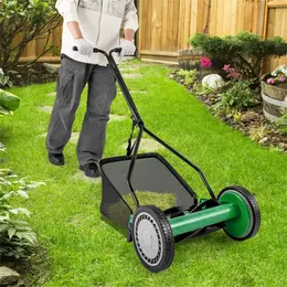 Product image of 14 Inch Push Lawn Mower with Grass Catcher Bag, Green