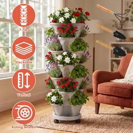Product image of 7-Tier Vertical Stackable Planter Tower with Casters and Tool Kit