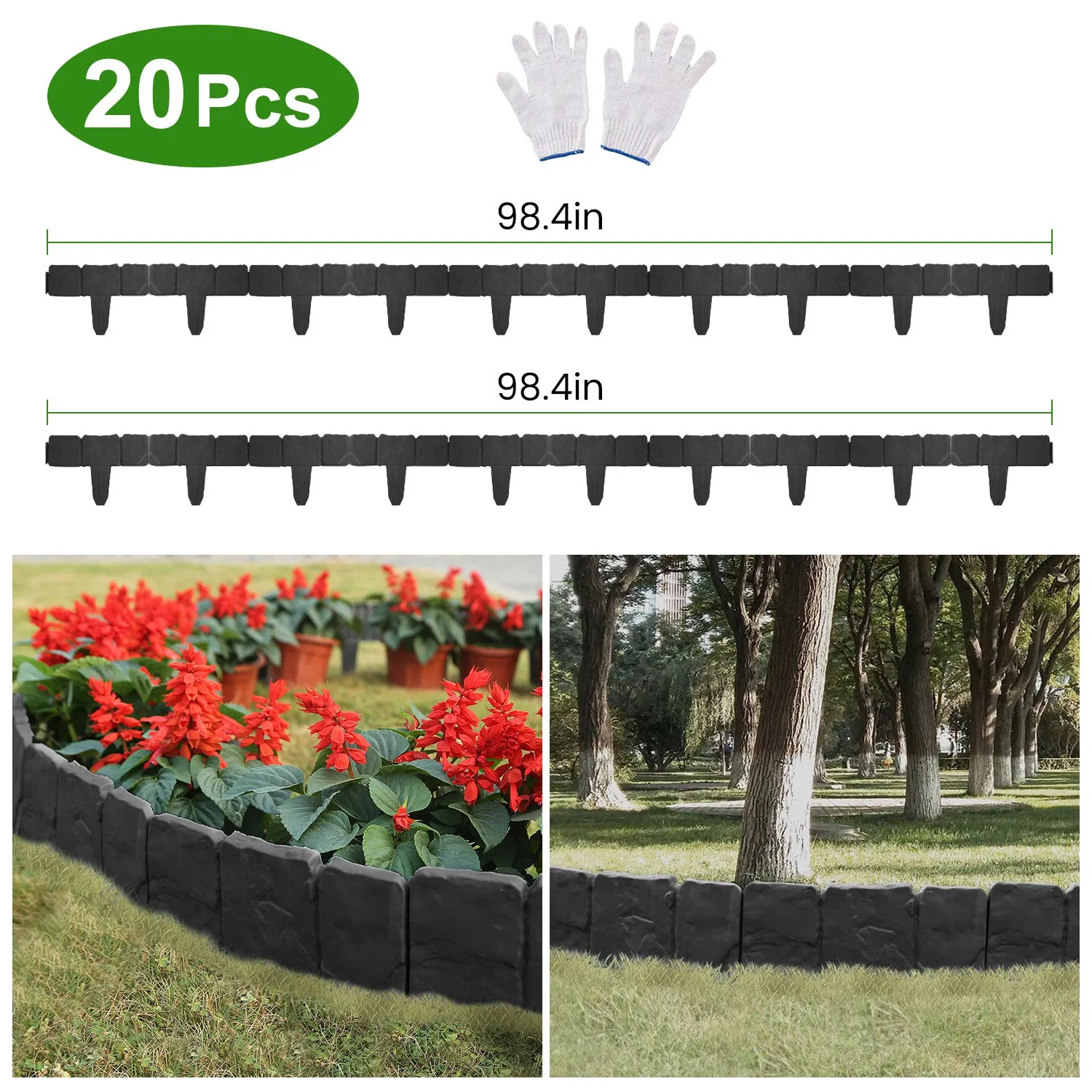 Main product image of 20-Piece 16ft PP Plastic Cobblestone-Style Interlocking Garden Edging