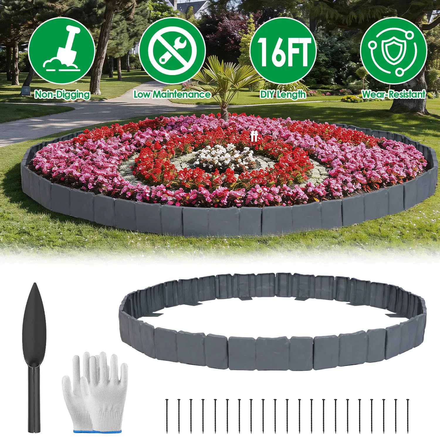 Main product image of Flexible Cobblestone PVC Landscape Edging, Interlocking, No-Dig, with Spikes