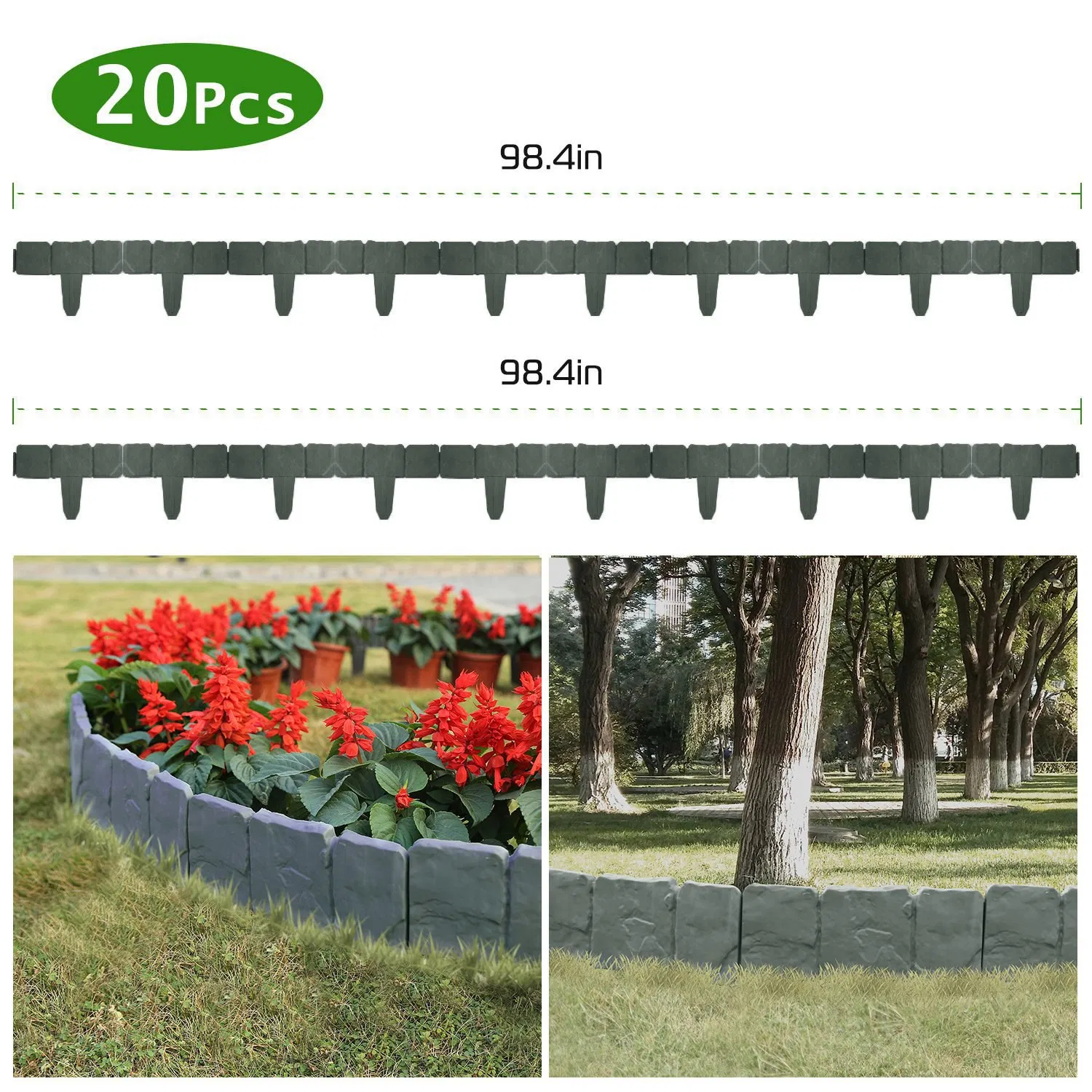 Main product image of 20-Piece Plastic Garden Lawn Edging, Cobbled Stone Effect