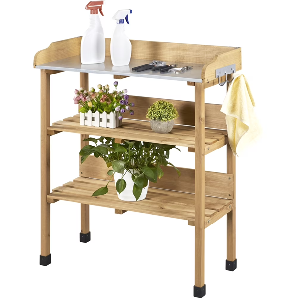 Main product image of Outdoor Potting Bench Table with Storage Shelf, Natural Wood