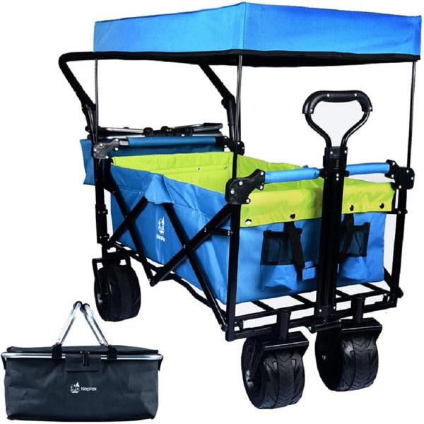 Main product image of Heavy Duty Folding Wagon, Removable Canopy, 4in All Terrain Wheels, Brake, Cooler Bag