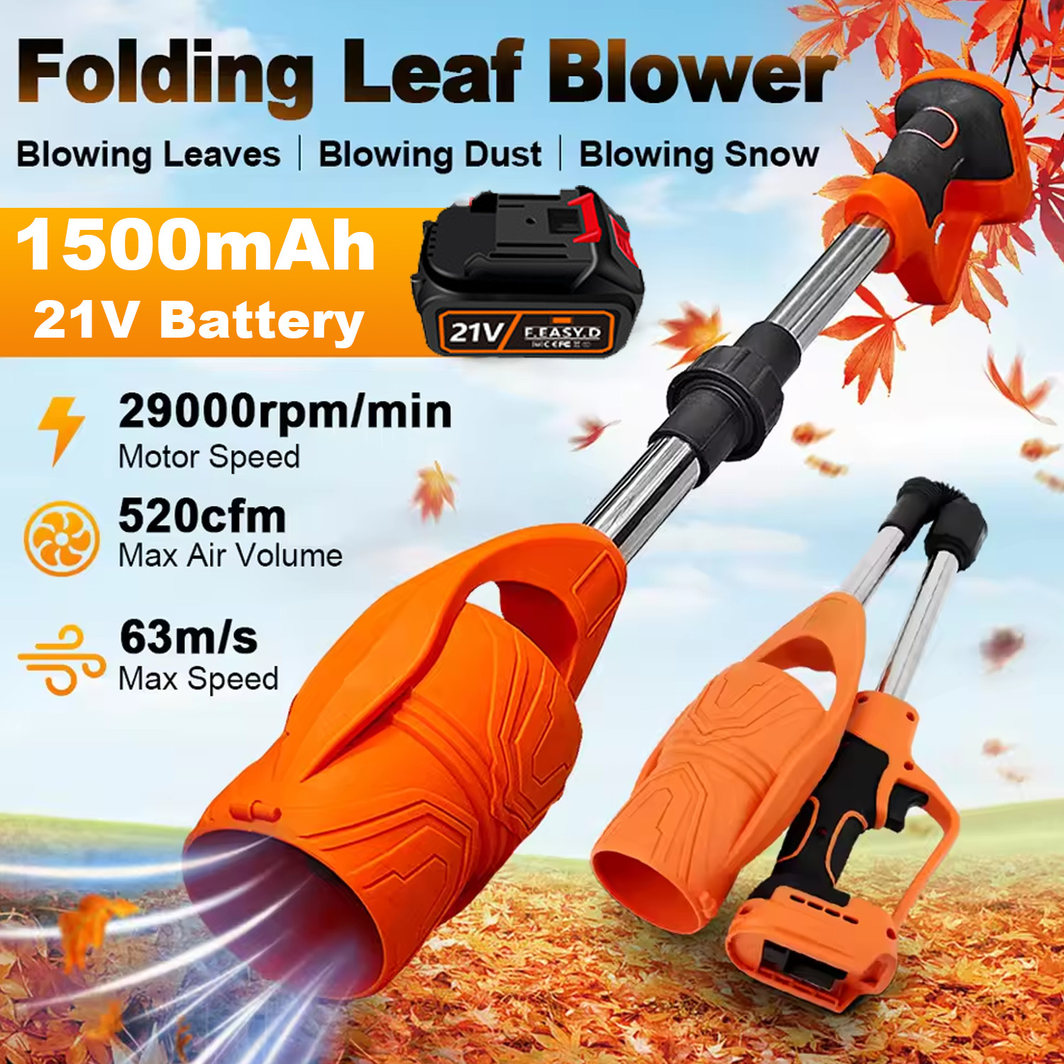 Main product image of 21V 150MPH Cordless Leaf Blower, 400W, 2 Batteries & Charger