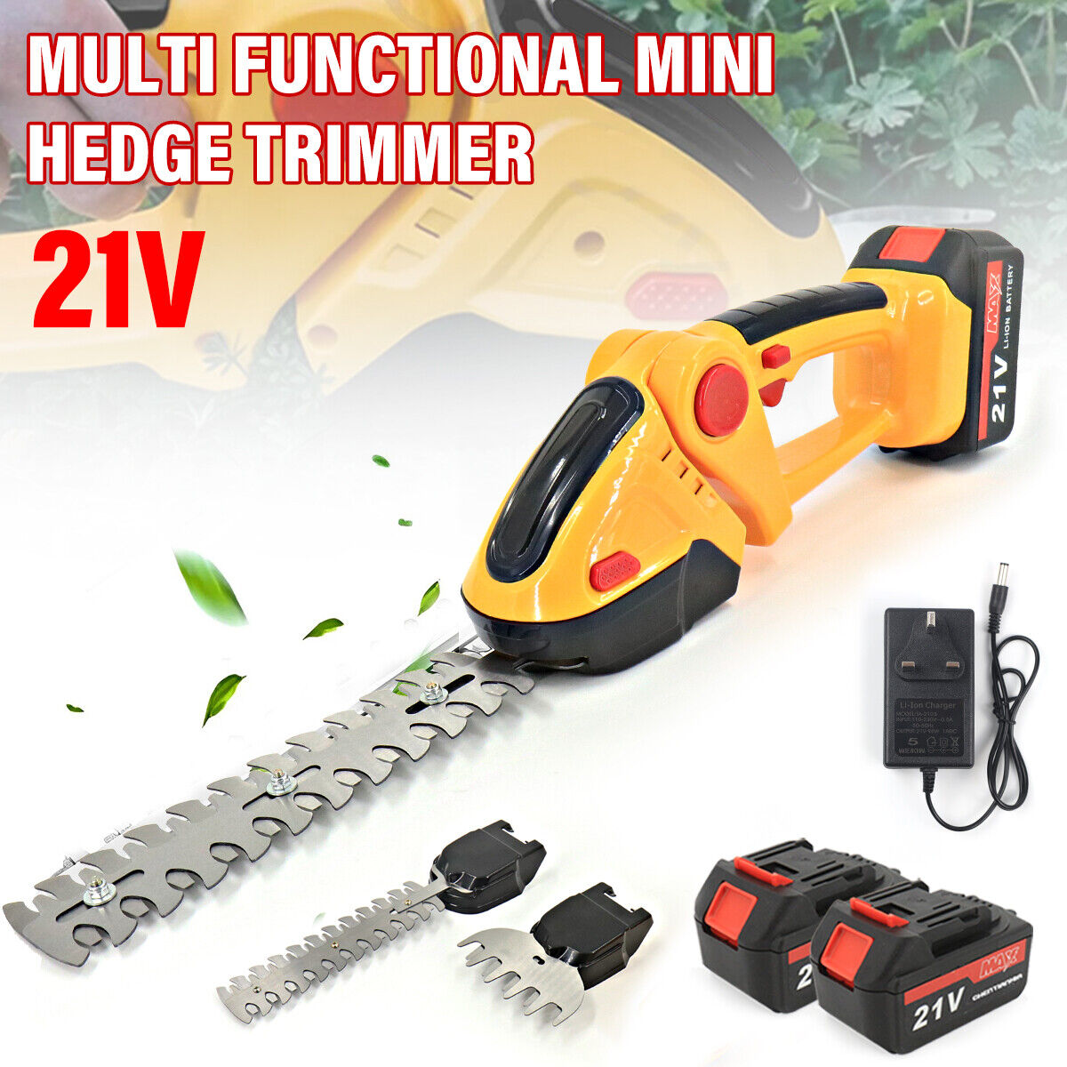 Main product image of 21V Cordless 2-in-1 Hedge Trimmer and Grass Shear with 2 Batteries
