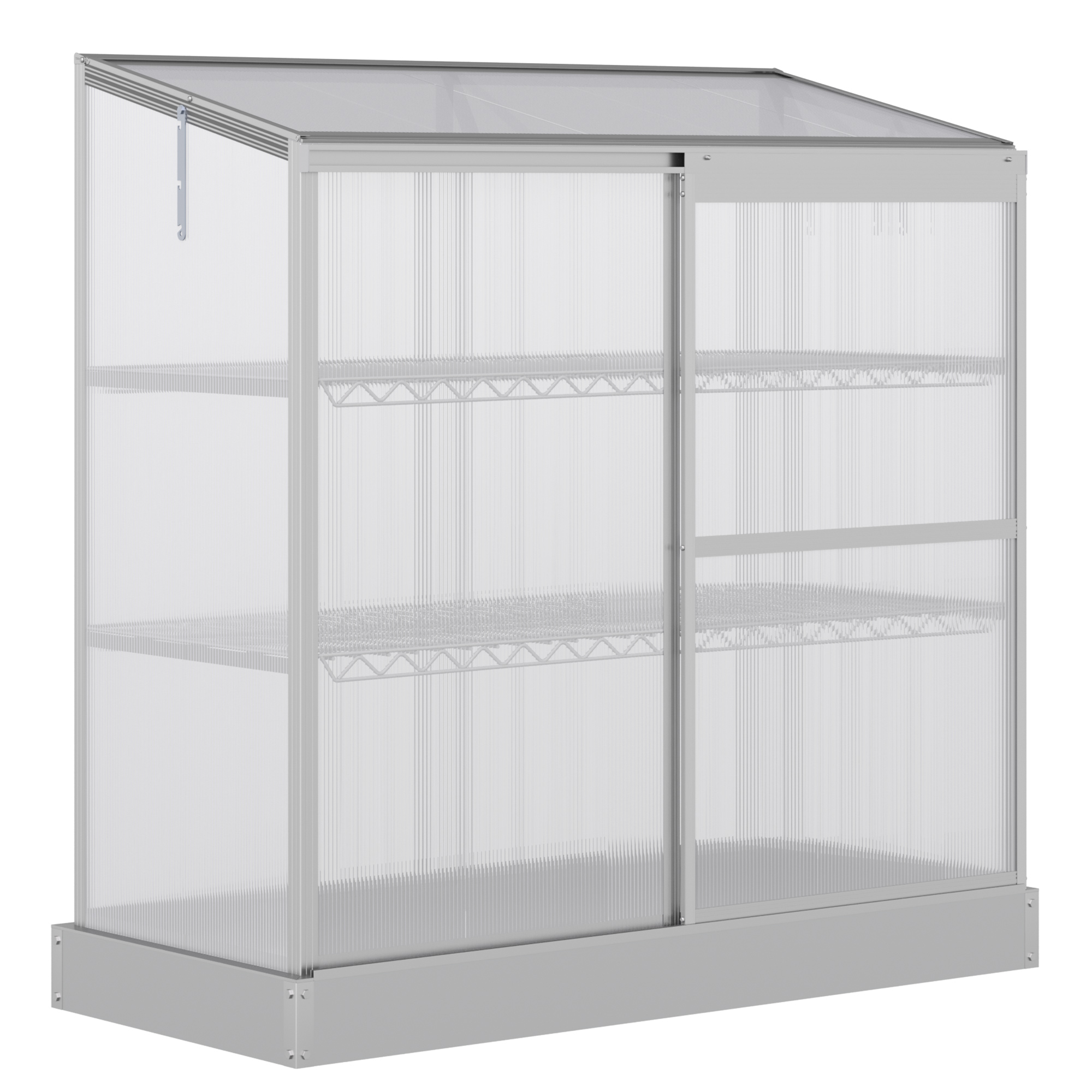Main product image of 3 Tier Polycarbonate Greenhouse, Open Roof, Sliding Door, Foundation, 131x58x140cm