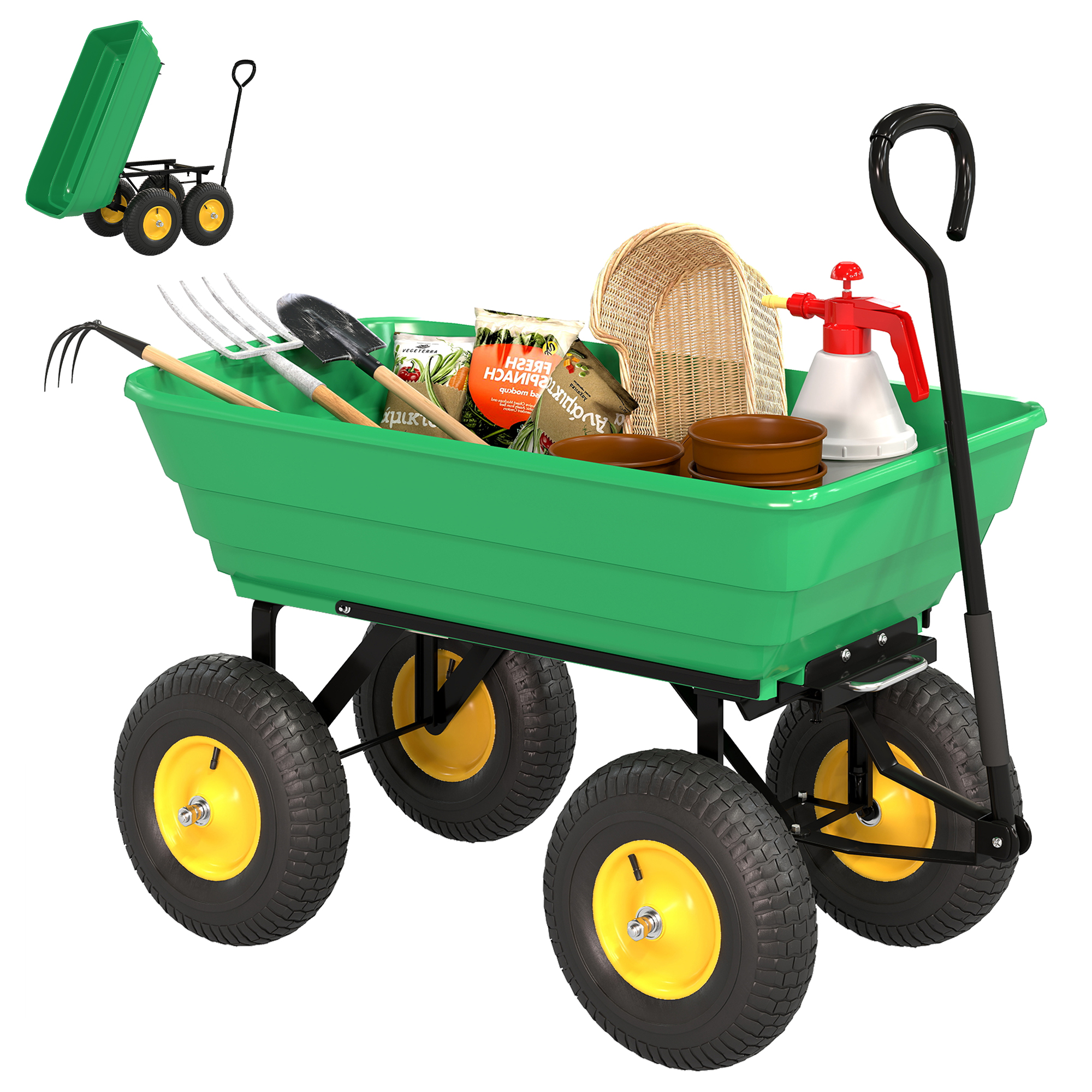 Main product image of 75 Litre Green Garden Dump Cart, 200kg Capacity