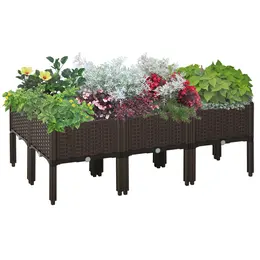 Product image of Set of 6, 26L PP Elevated Raised Garden Planter Boxes, Brown