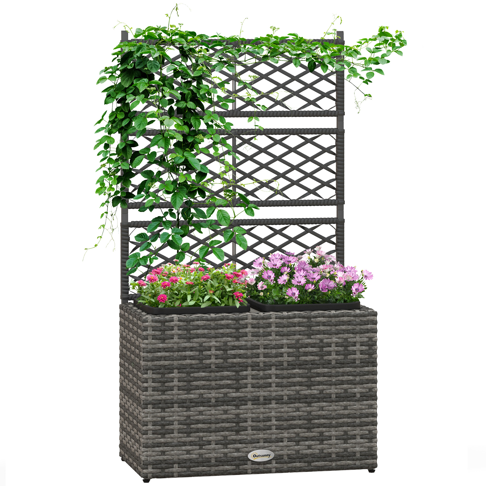 Main product image of Rattan Planter with Trellis, Two Boxes, 57 x 30 x 107 cm, Mixed Grey