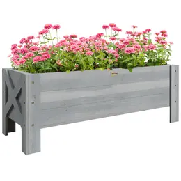 Product image of 58L Fir Wood Raised Garden Bed Planter, 100 x 36.5 x 36 cm, Grey