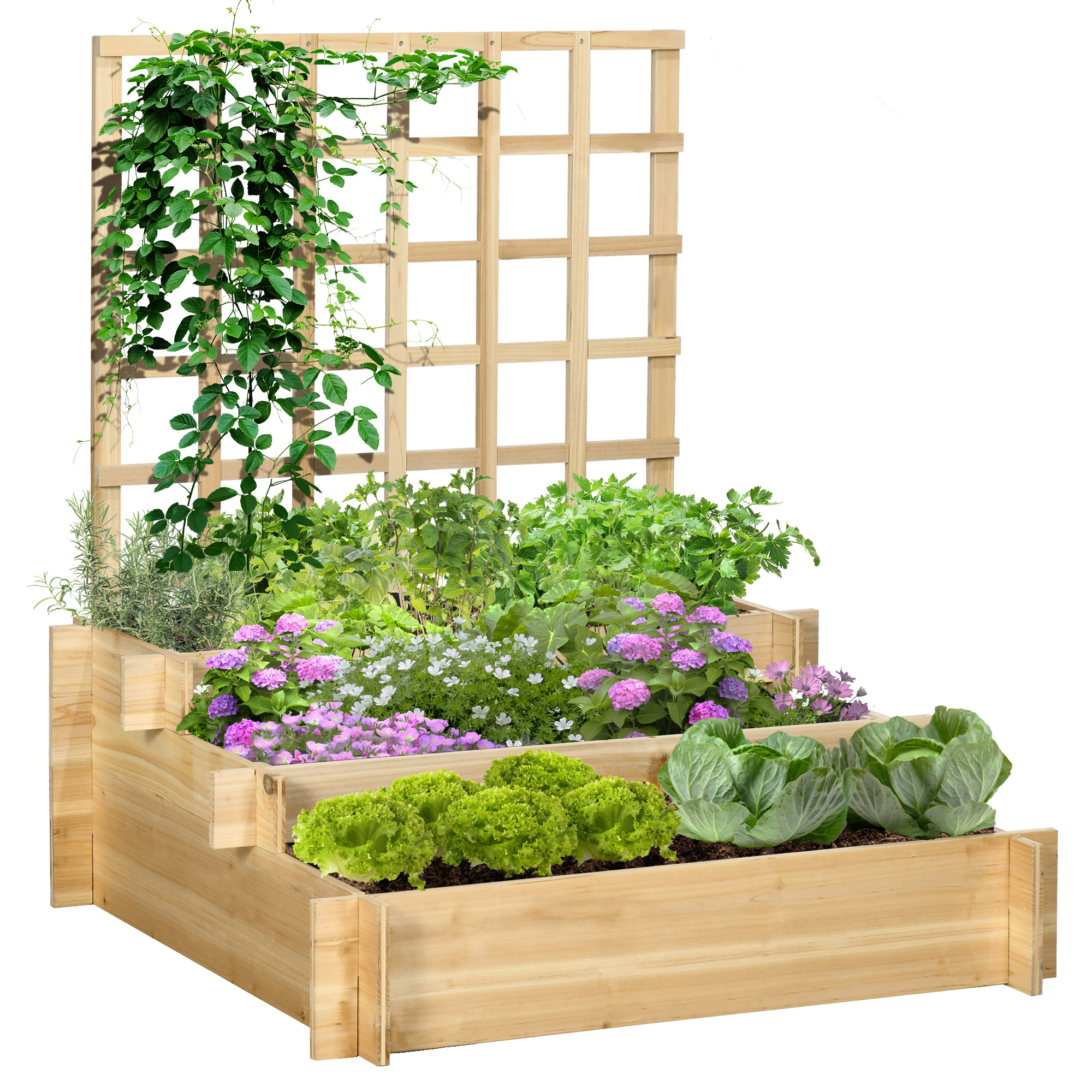 Main product image of 3-Tier Wooden Raised Garden Planter with Trellis, 95x95x110cm