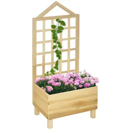 Product image of Wooden Raised Bed Planter with Trellis, 90x43x150cm, Natural Tone