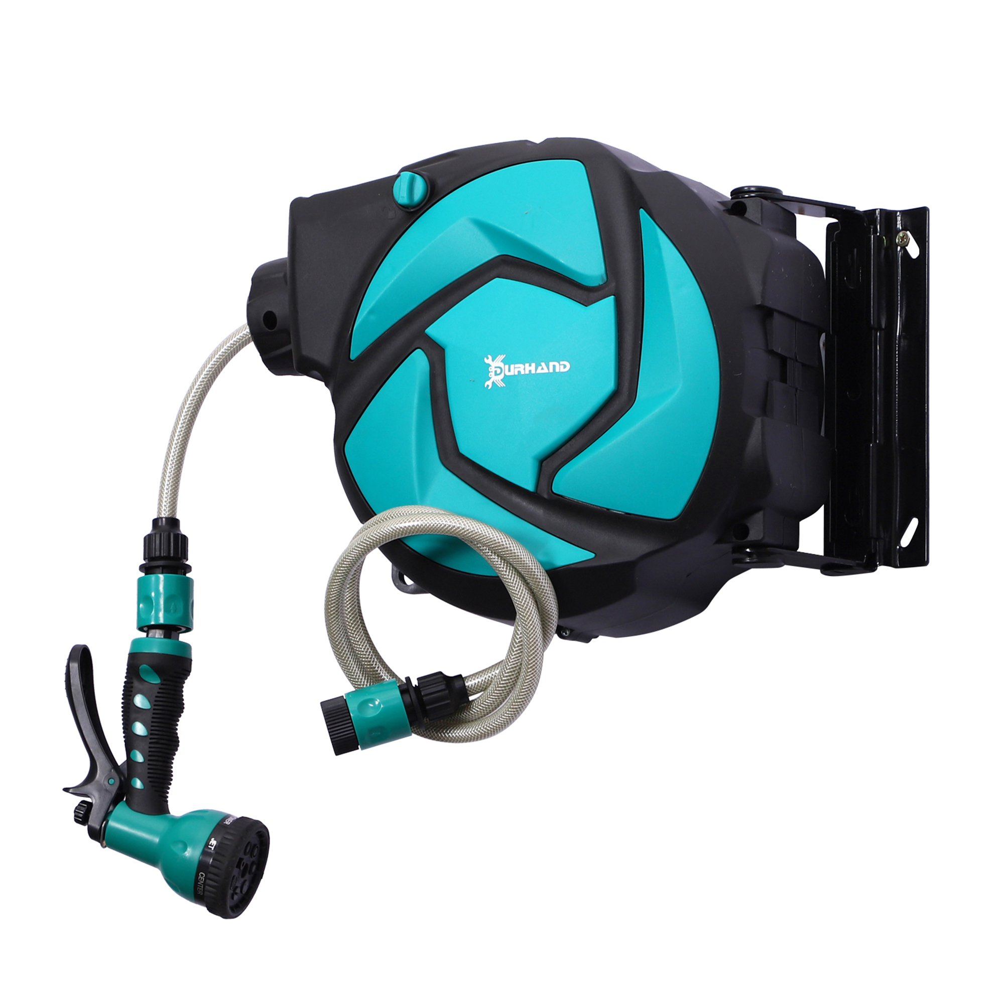 Main product image of DURHAND 10m Wall Mounted Auto Rewind Garden Hose Reel, 7-Pattern Nozzle, Fixings