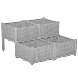 Product image of Grey Four-Piece 26L Elevated Garden Planter Box Set, PP Material