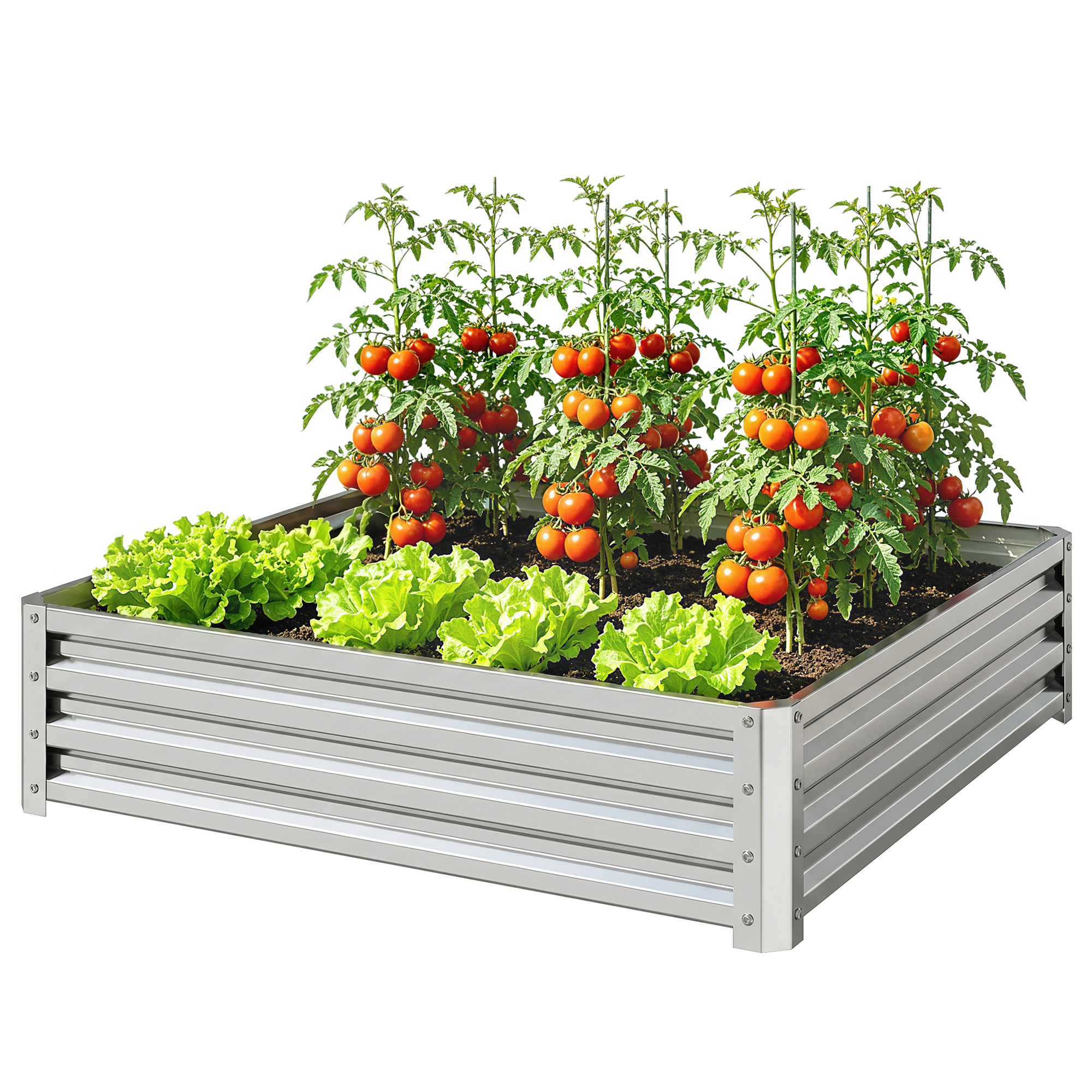 Main product image of Square Elevated Garden Bed, Steel Frame, 47.25x47.25x12 In, Silver