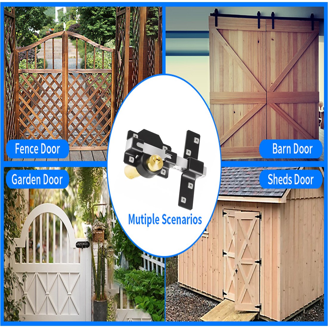 Main product image of 70mm Double Cylinder Gate Rim Lock, Long Throw Bolt, 5 Keys