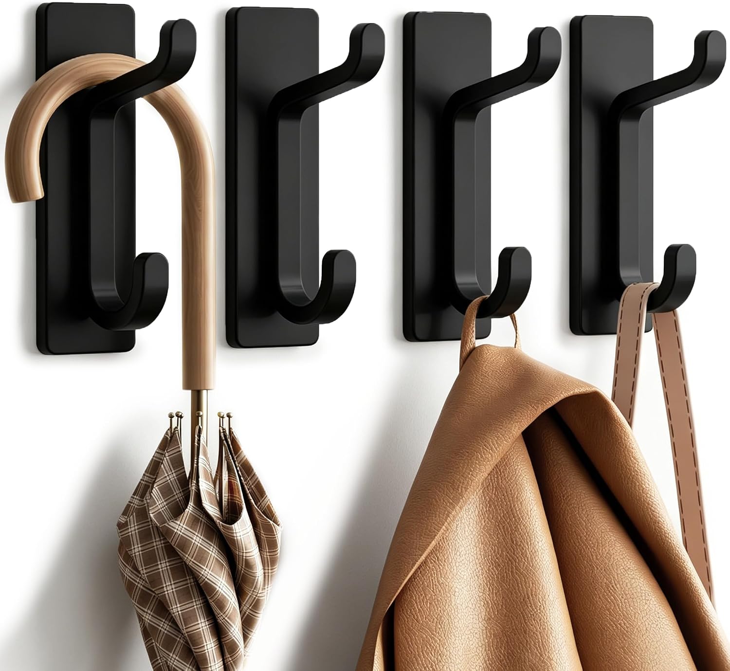 Main product image of 4-Pack Adhesive Wall Hooks, 6kg Capacity, Black